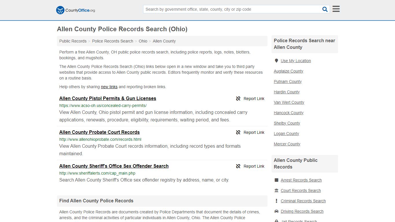 Police Records Search - Allen County, OH (Accidents & Arrest Records)